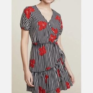 Madewell Striped Black and White Dress with Red Floral Accents Size 16
